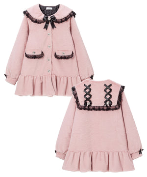 バックレースアップビジューセーラーファーコート