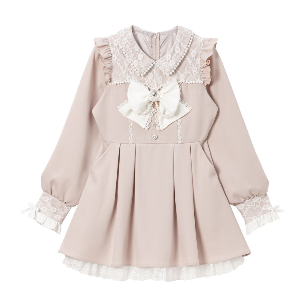 レース重ねパールリボンお嬢様ワンピース – レディースファッション