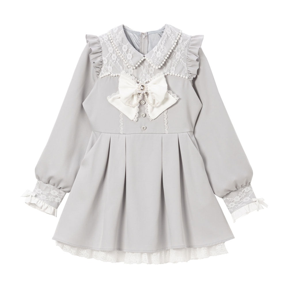 レース重ねパールリボンお嬢様ワンピース – レディース