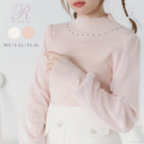 袖チュールラウンドビジューハイネックニットトップス【大きいサイズ有】