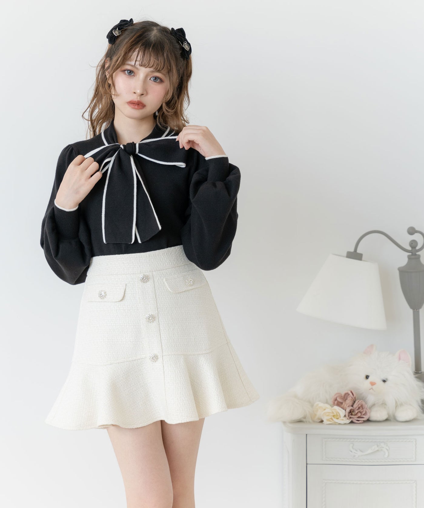 無*㌠様 フリル付きスカートとビジュー付きクロップトップセット ビジューボタンツイードフリルスカート – レディースファッション通販