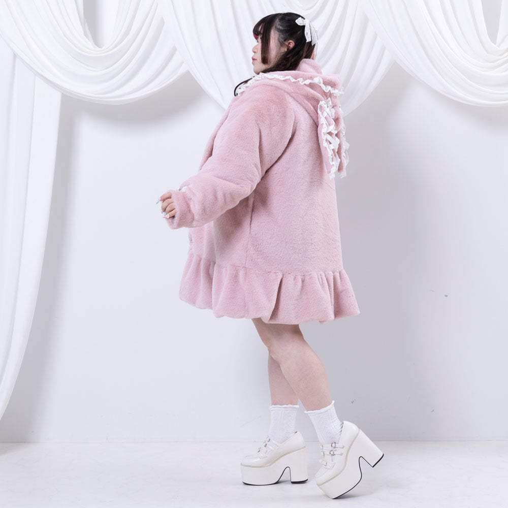 レースアップうさ耳ビジューファーコート – レディースファッション