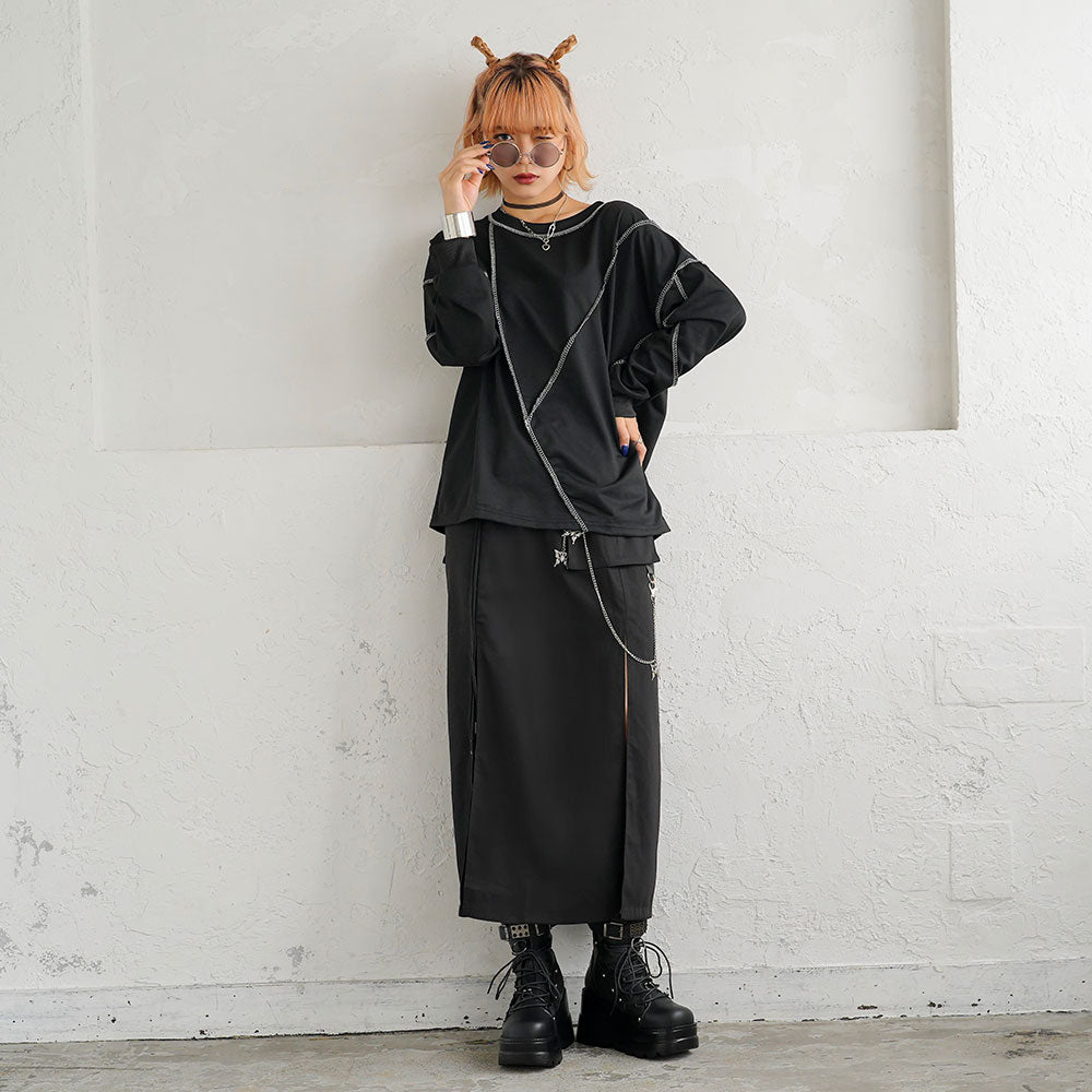 バタフライチェーンワークポケットスリットロングスカート