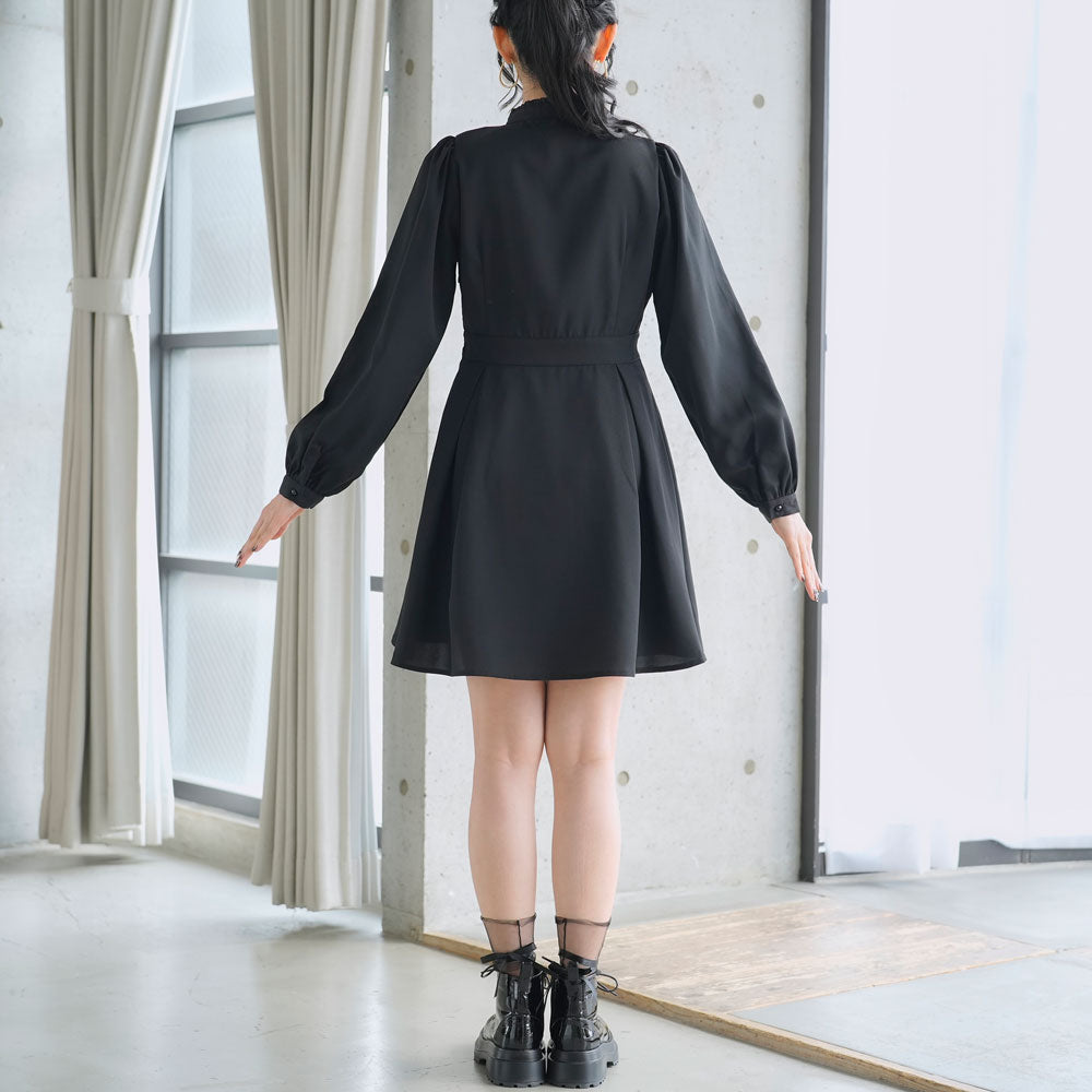 グレー 長袖 フリル付き ワンピース 楽天市場】【SALE】 フリルスタンドカラー長袖ワンピース