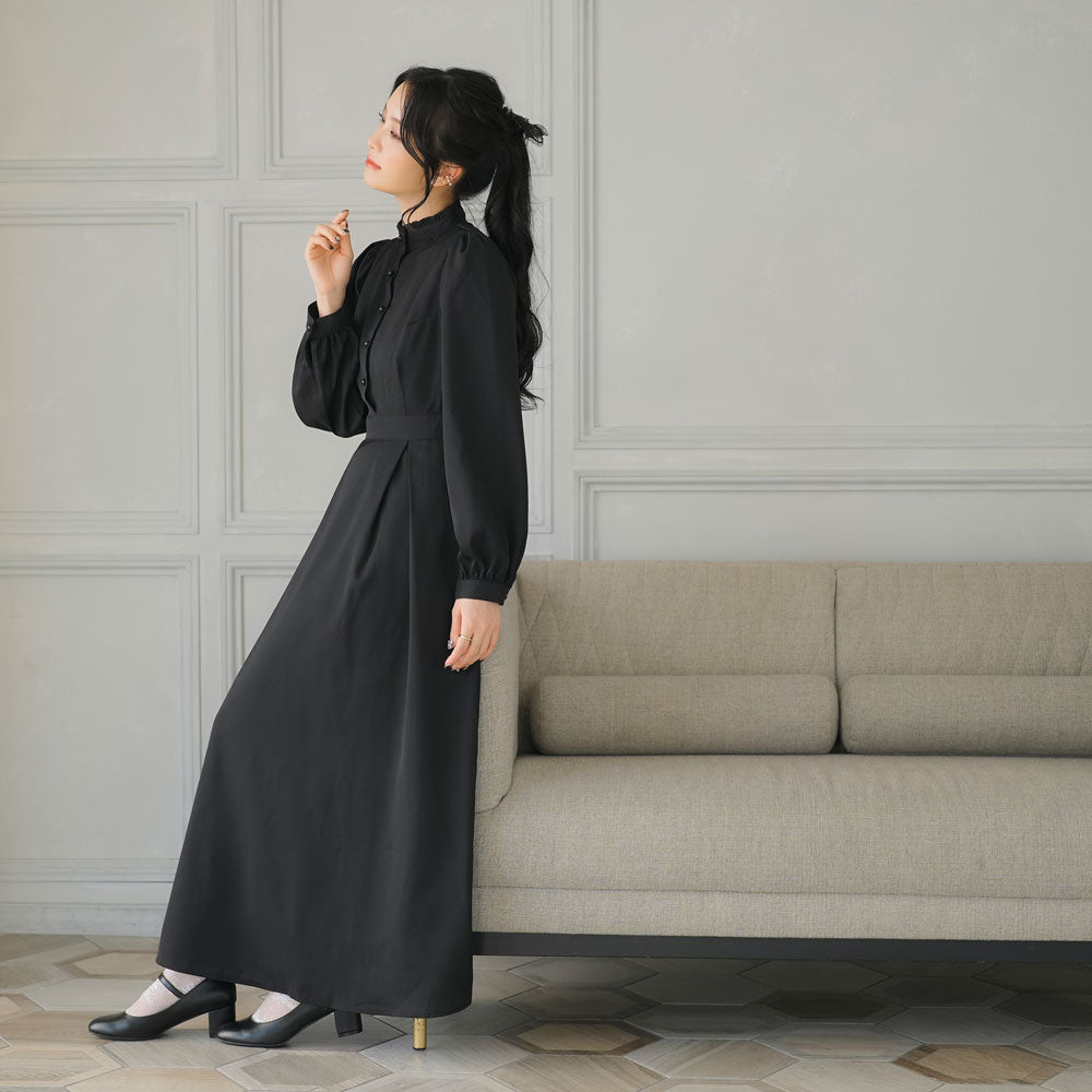 フリルスタンドカラーマキシワンピース – レディースファッション通販