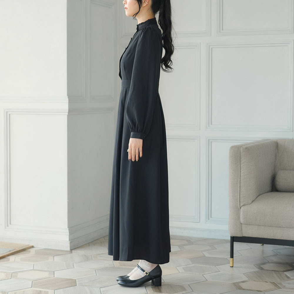 フリルスタンドカラーマキシワンピース – レディースファッション通販