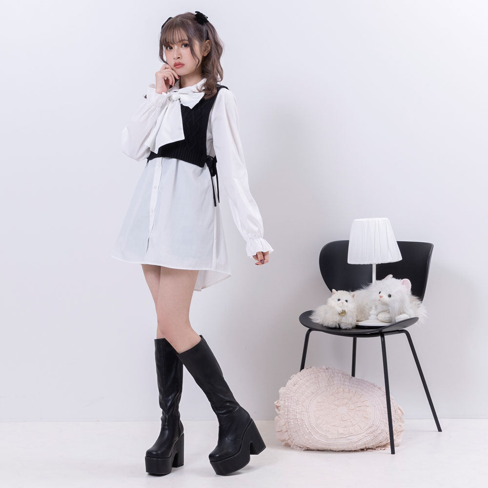 ボウタイチュニックシャツワンピース #シワになりにくい – レディース