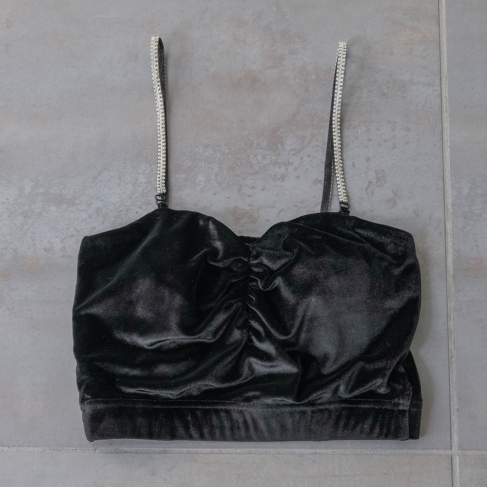 滑り止め付ビジューキャミ紐ホルターベロアトップス – レディース