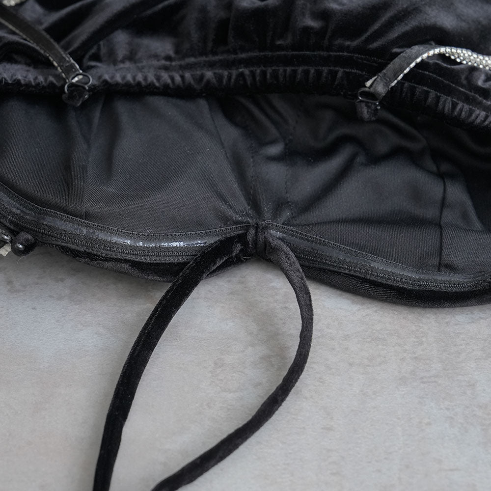 滑り止め付ビジューキャミ紐ホルターベロアトップス – レディース