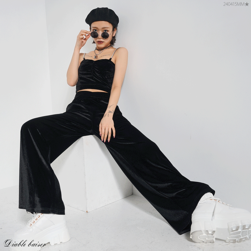 ウエストクロスシャーリング細見えベロアパンツ – レディース ウエストクロスシャーリング細見えベロアパンツ – レディース