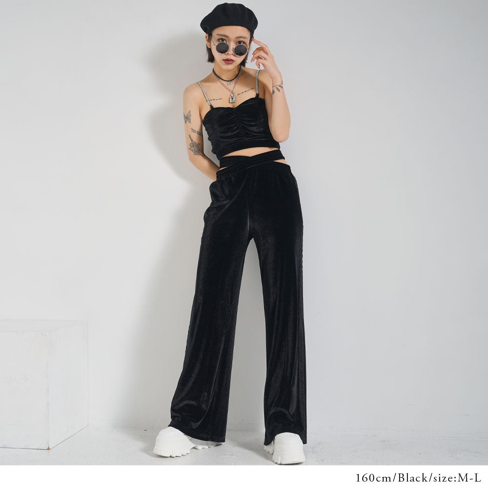 ウエストクロスシャーリング細見えベロアパンツ – レディース
