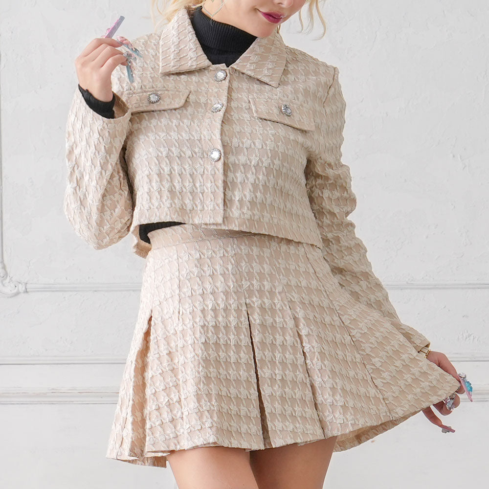 新品 アディダス セットアップ プライムニット プリーツスカート 千鳥柄 可愛い 美品 フェリシモ セットアップ ニット 千鳥柄 プリーツスカート M 秋冬