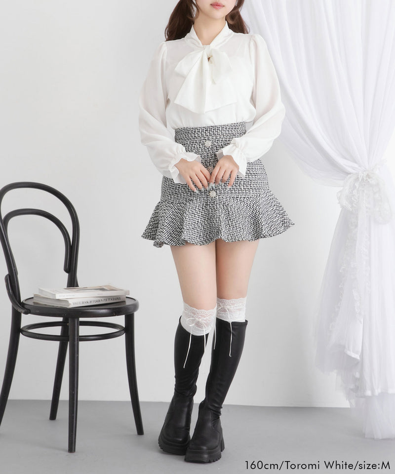 【メール便】シンプルボウタイシャツブラウス　#シワになりにくい【大きいサイズ有り】