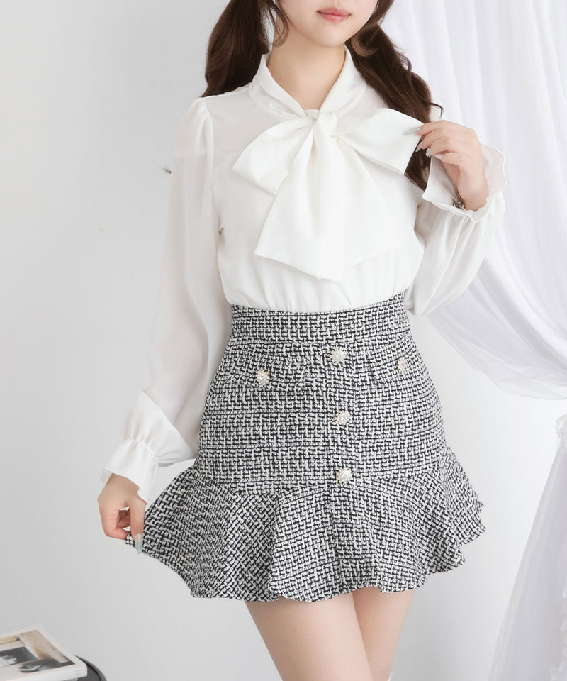 【メール便】シンプルボウタイシャツブラウス　#シワになりにくい【大きいサイズ有り】