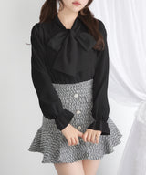 【メール便】シンプルボウタイシャツブラウス　#シワになりにくい【大きいサイズ有り】