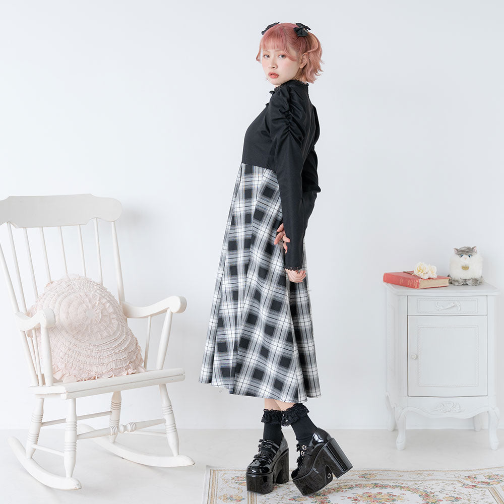 Meshell macaron デコルテオープン千鳥ワンピース ミシェルマカロン デコルテオープン千鳥ワンピース イモちゃん