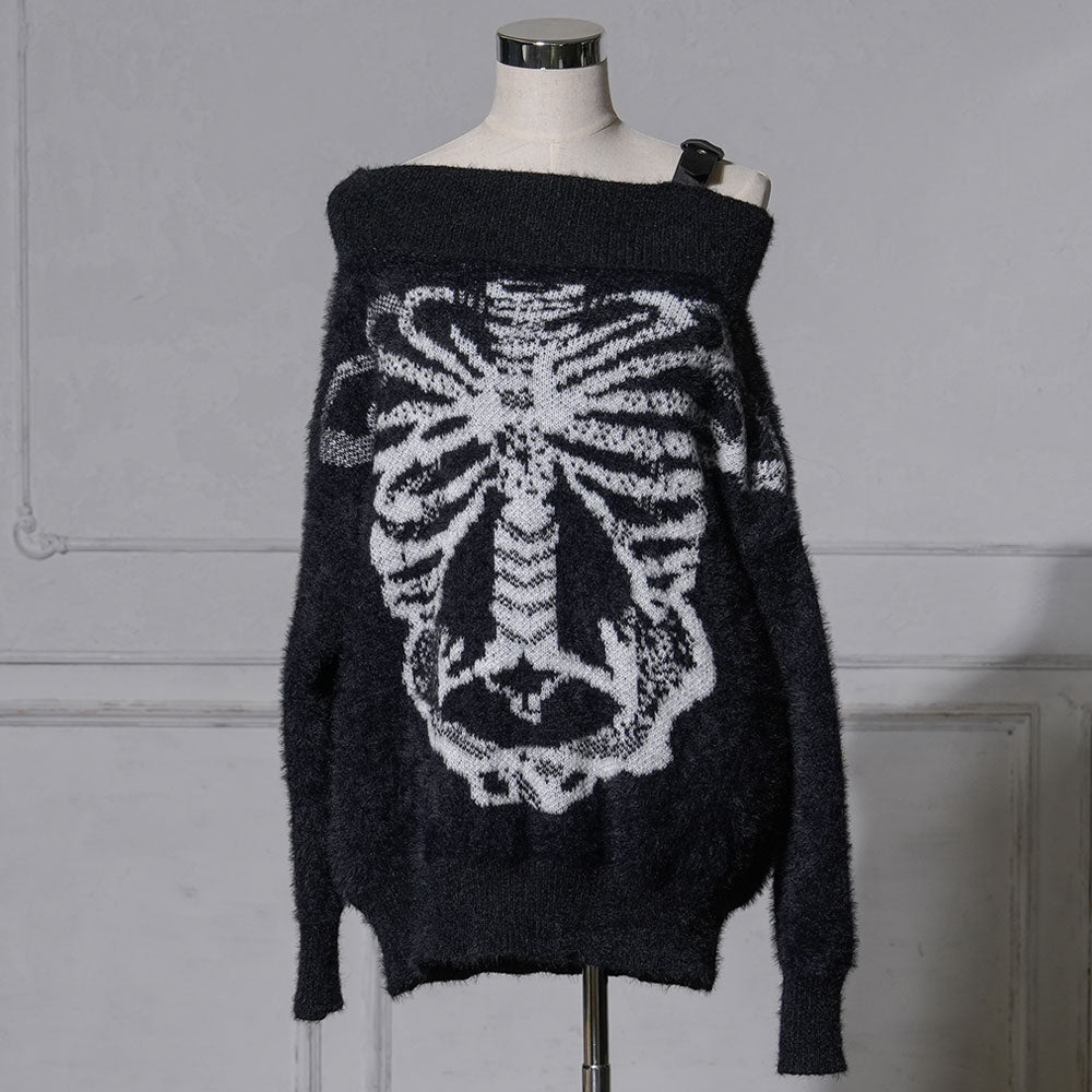 boohoo 新作 SKELETON スケルトン スカル ニット トップス 2色 骨スケルトンシャギーニットワンピ – レディースファッション