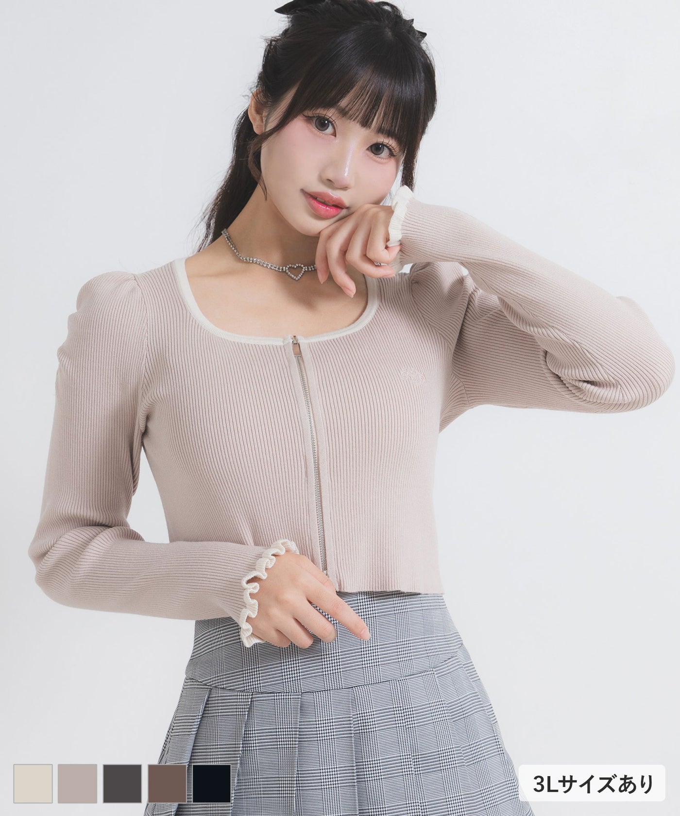 配色ダブルジップリブニットトップス【大きいサイズ有】 – レディース