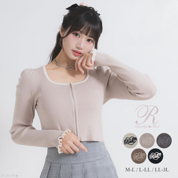 配色ダブルジップリブニットトップス【大きいサイズ有】
