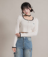 【新春セール】配色ダブルジップリブニットトップス【大きいサイズ有】