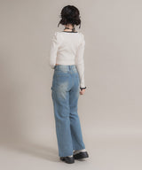 【新春セール】配色ダブルジップリブニットトップス【大きいサイズ有】