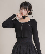 【新春セール】配色ダブルジップリブニットトップス【大きいサイズ有】