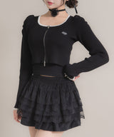 【新春セール】配色ダブルジップリブニットトップス【大きいサイズ有】