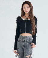 【新春セール】配色ダブルジップリブニットトップス【大きいサイズ有】