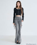 【新春セール】配色ダブルジップリブニットトップス【大きいサイズ有】