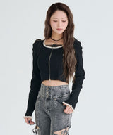 【新春セール】配色ダブルジップリブニットトップス【大きいサイズ有】