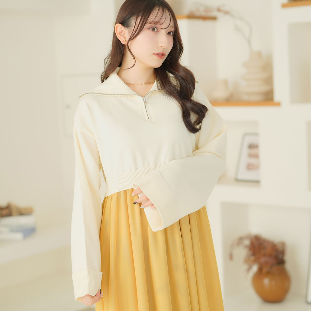 NATURALBEAUTYBASIC ハーフジップニットドッキングワンピース ハーフ