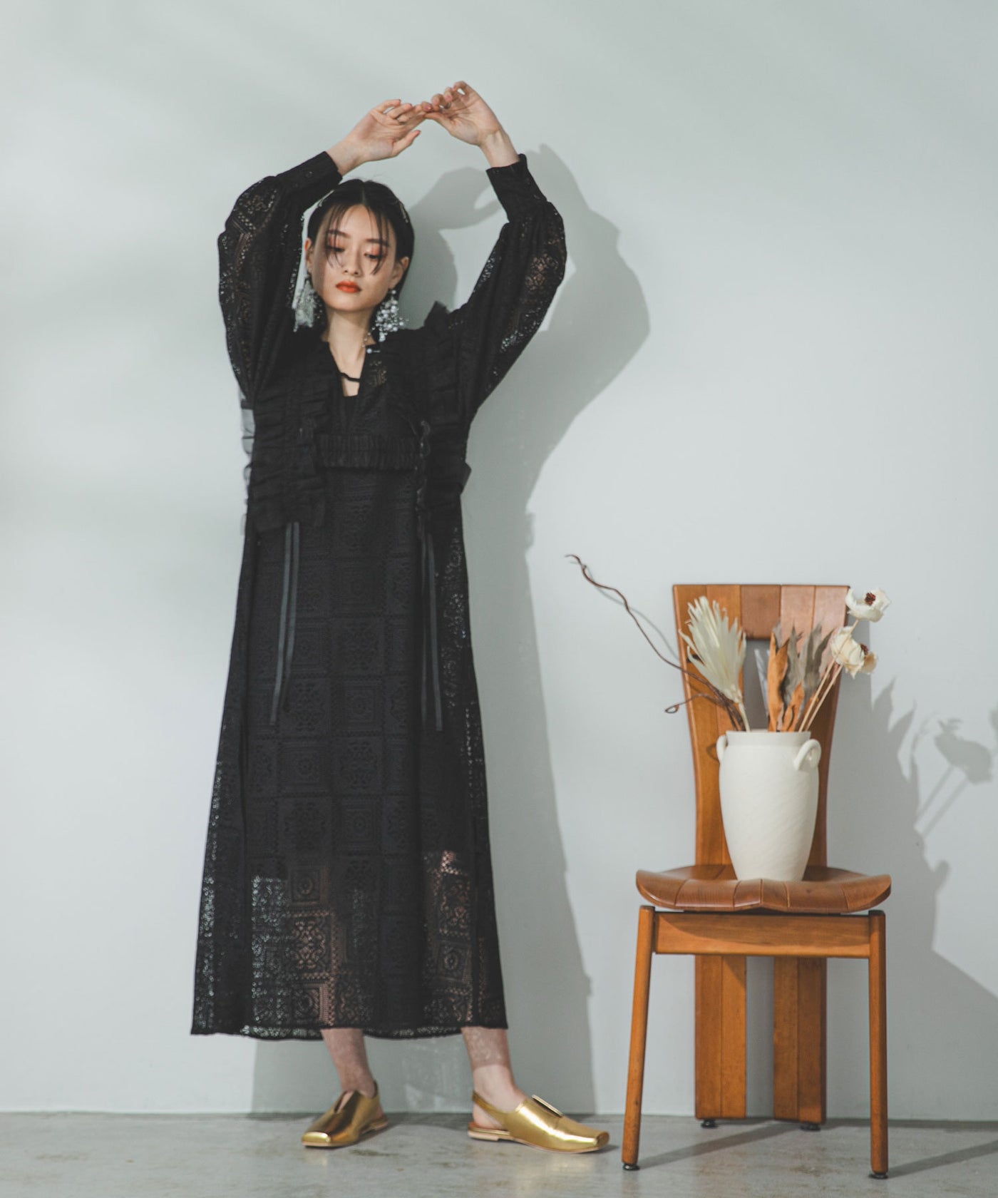 クロシェレースボリュームスリーブロングワンピース – レディース