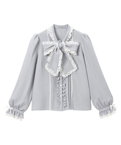 【予約　01/30発送】レースフリルたっぷり上品ボウタイリボンブラウス