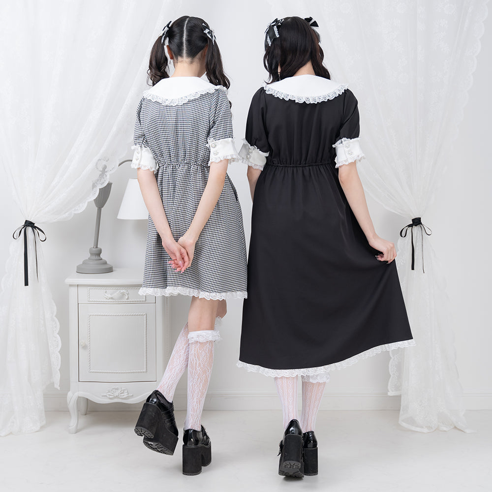 レース重ねパールリボンお嬢様ワンピース – レディース