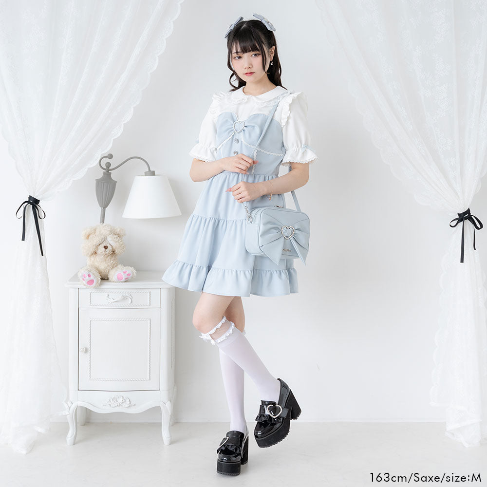 丸襟ビスチェティアードワンピース 4L ホワイト まとめ買い】【送料無料】丸襟ビスチェティアードワンピース