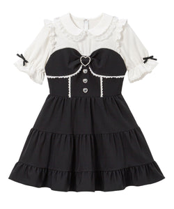 丸襟ビスチェティアードワンピース