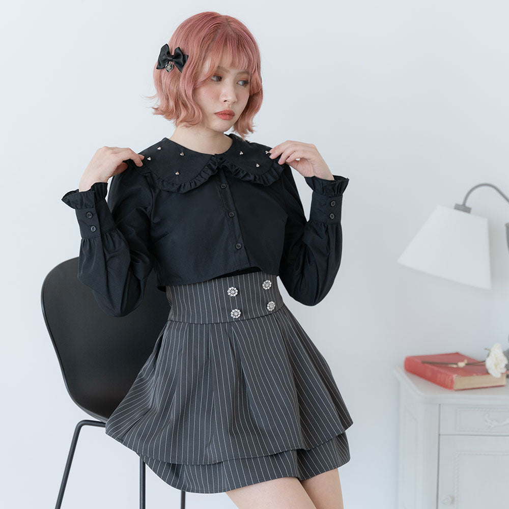 ハートスタッズフリル襟ブラウス – レディースファッション通販