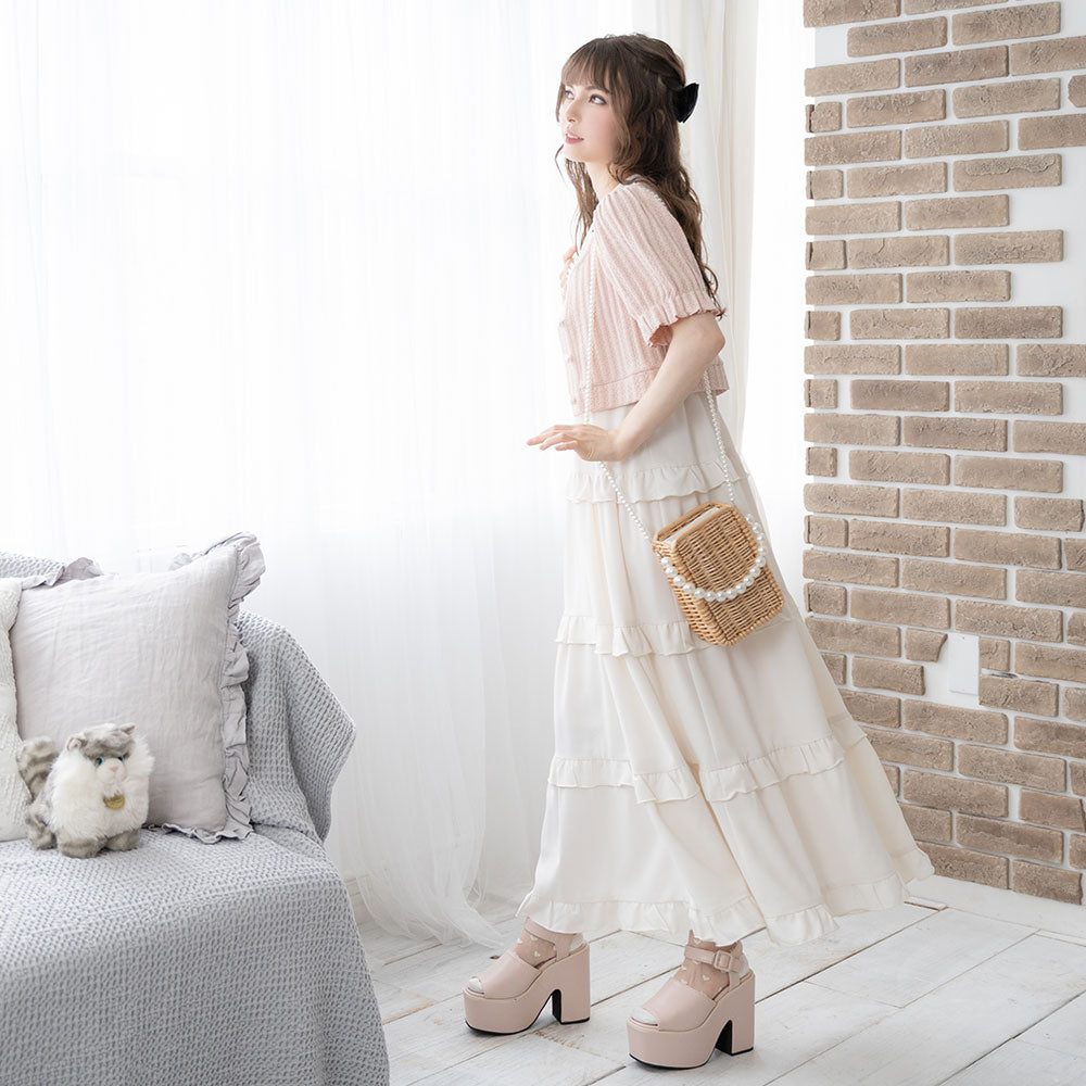 マルニ　ティアードドレス　ワンピース リボン　長袖　40 ホワイト　22SS ティアードフリルアレンジリボンキャミワンピ – レディース