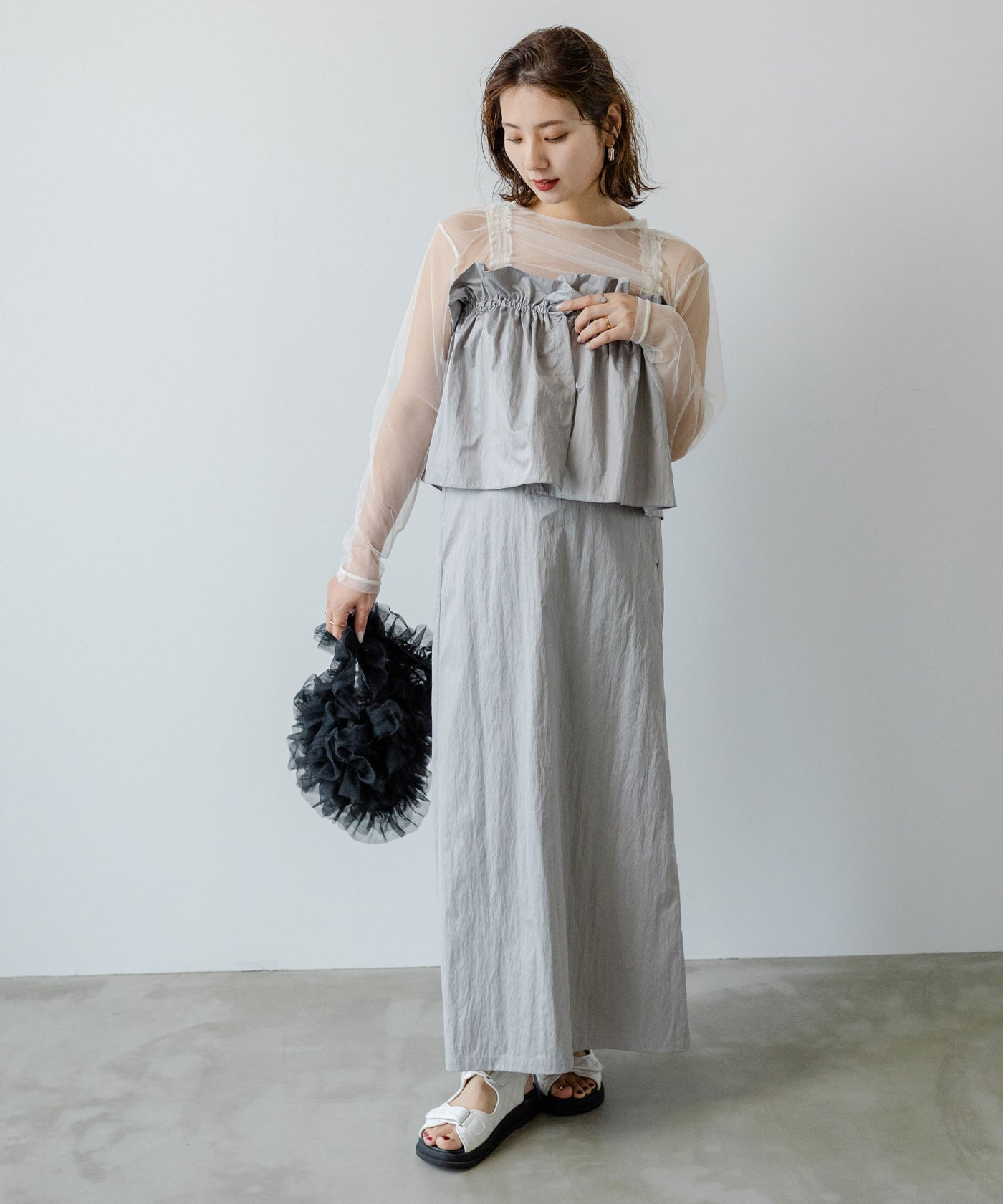 2buy10%OFF対象】【メール便】ダブルシャーリングチュールトップス