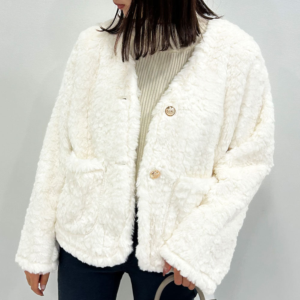 【リナシメント】可愛いクリームホワイト！ふわふわ柔らかエコファーボレロジャケット リナシメント】可愛いクリームホワイト！ふわふわ柔らかエコ