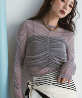 【メール便】シアーギャザートップス【チュール】