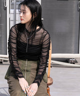 【メール便】シアーギャザートップス【チュール】