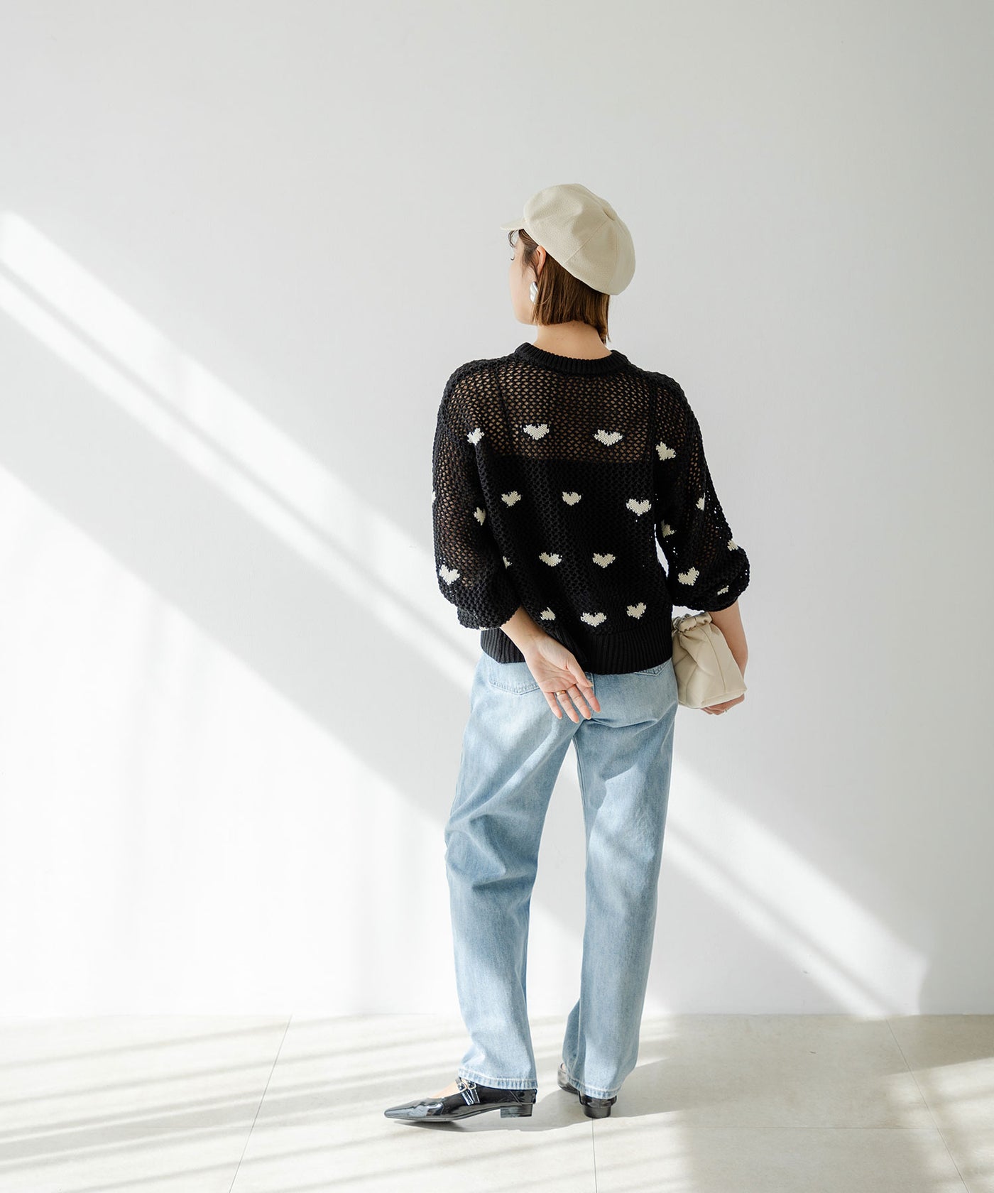 2buy10%OFF対象】ハート柄メッシュジャガードニット – レディース