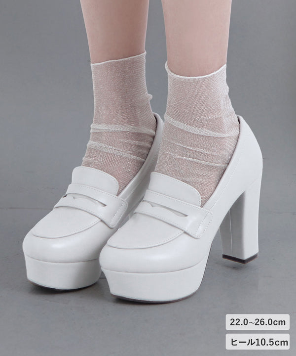 10.5cmヒール美脚ローファーパンプス