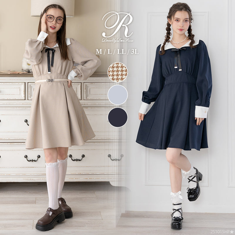 角衿レトロリボンワンピース