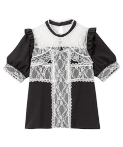 十字架レースフリルハートチャームブラウス