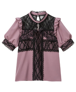 十字架レースフリルハートチャームブラウス