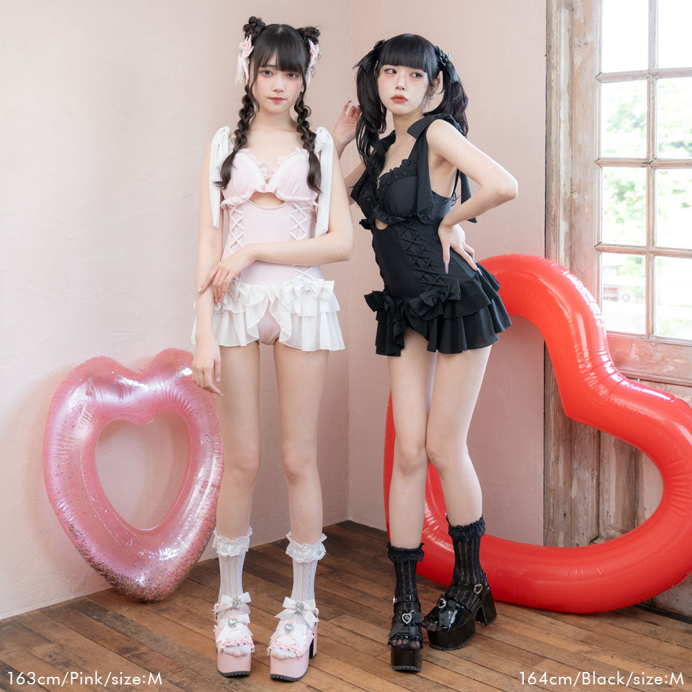 サイドレースアップリボン水着ピンク　DearMyLove　夢展望 サイドレースアップリボン水着ピンク DearMyLove 夢展望