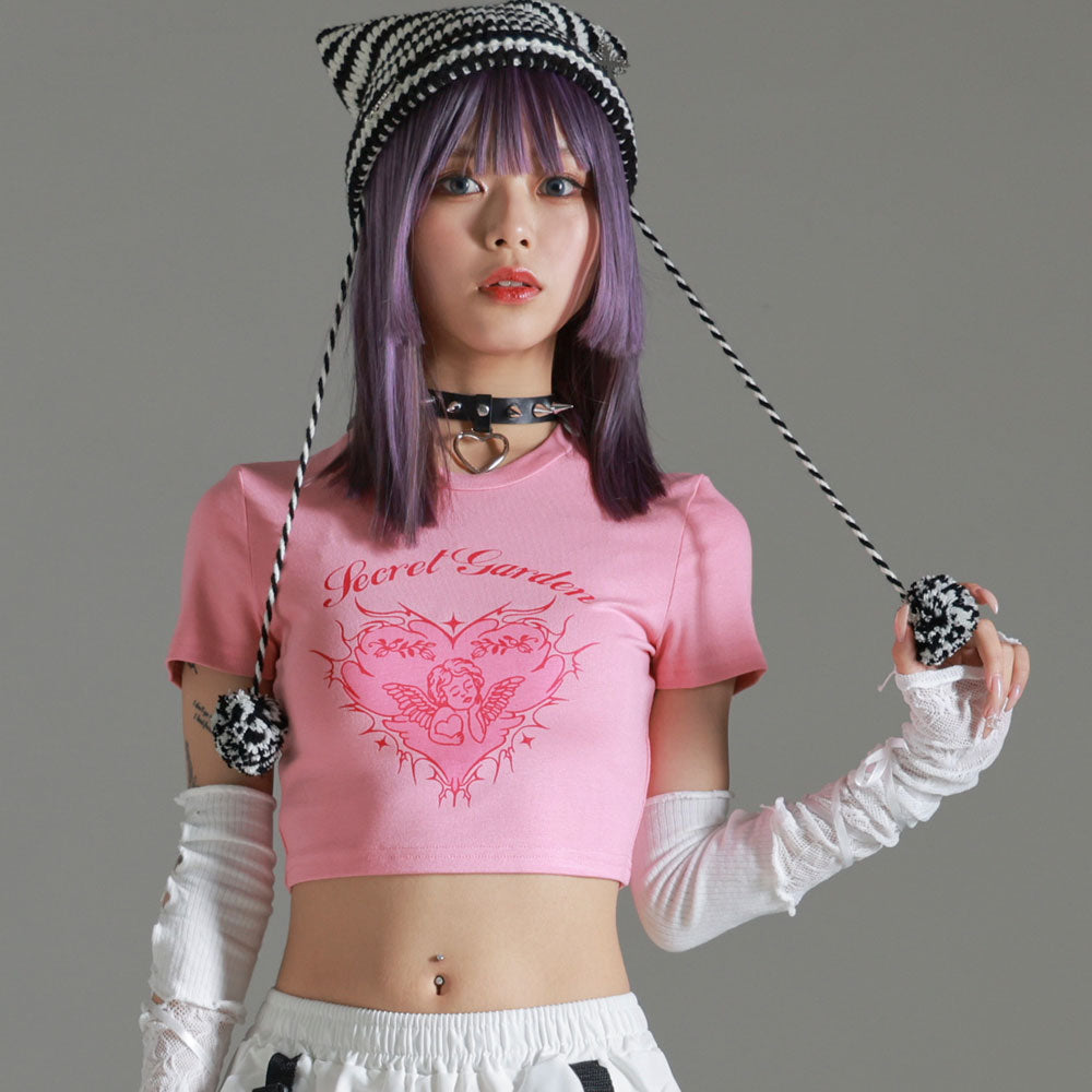 メール便】エンジェルプリントアームウォーマー付半袖カットソー