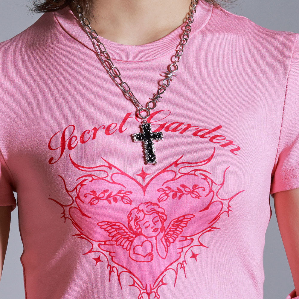 メール便】エンジェルプリントアームウォーマー付半袖カットソー